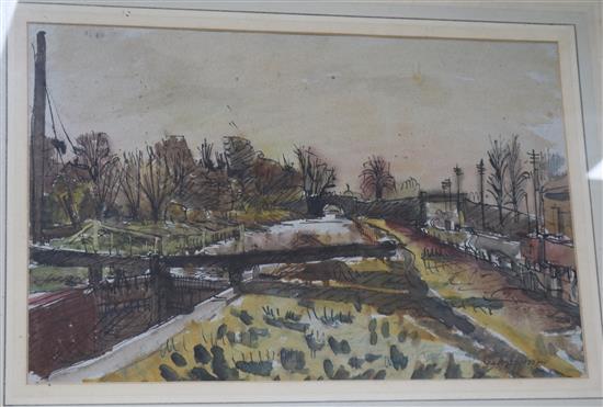 George Hooper (1910-34), ink and watercolour, Loch gates, 30cm x 46cm